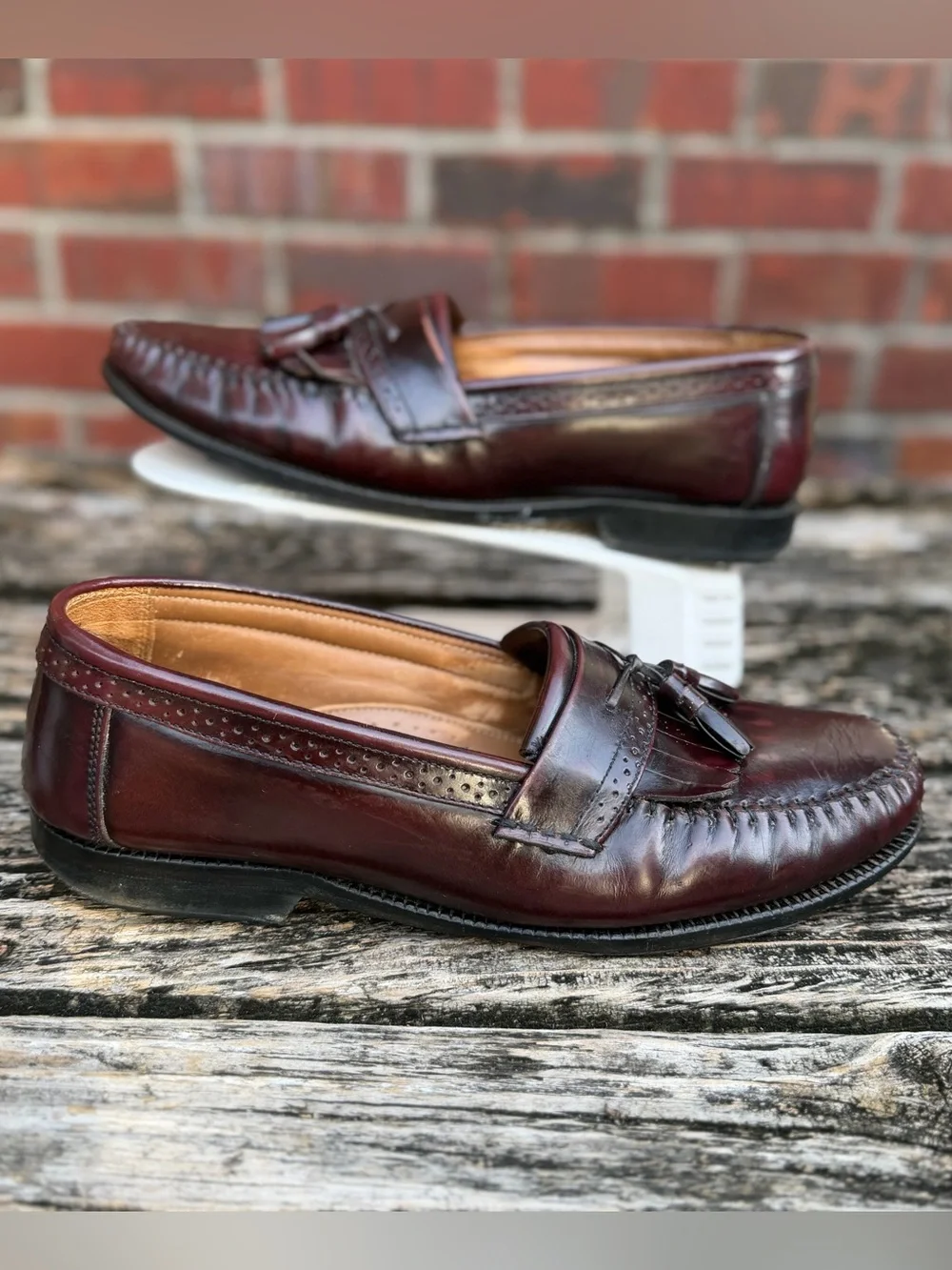 Vintage Bass Nelson Sz 10D Burgundy Leather Tassel Kiltie Loafers with Fringe P4
